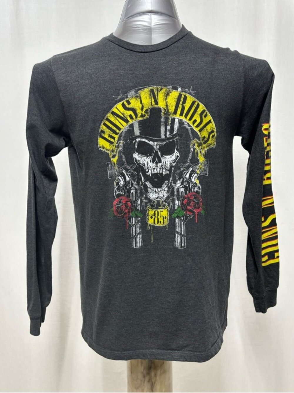 Guns N’ Roses Long Sleeve Top Hat Skull Band Tee Charcoal Gray Medium 465